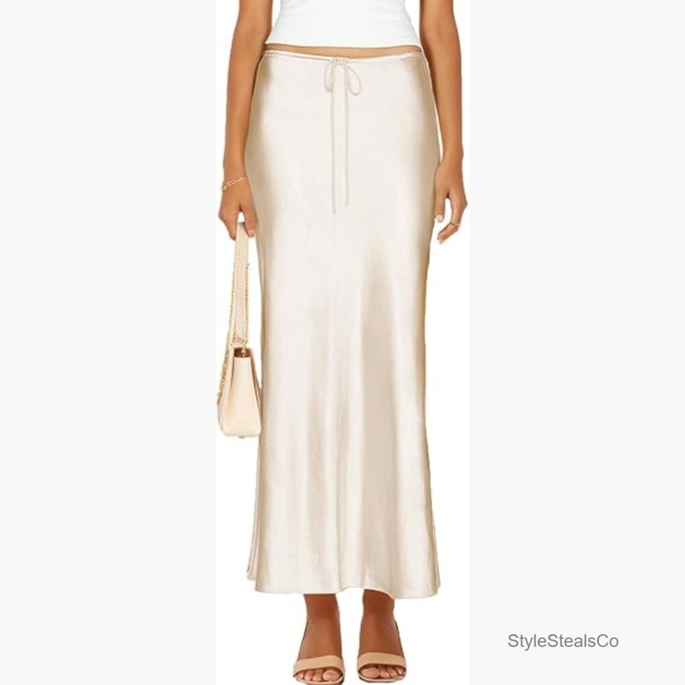 Satin Maxi Skirt with Drawstring Waist, A-Line Flare, Casual to Formal